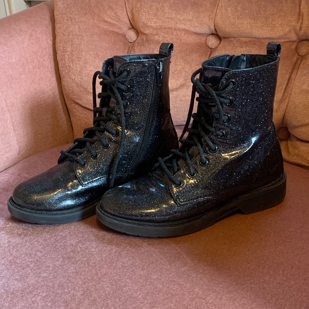 Shimmering Black glitter Combat Boots